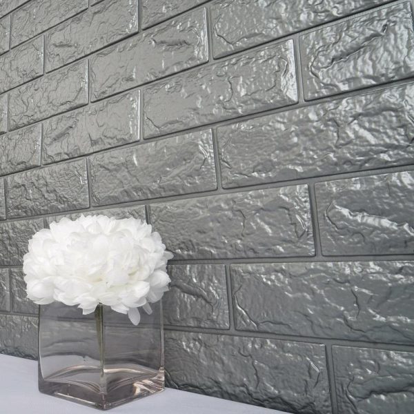 Accent Wall Décor |   10 Pack Silver foam Brick Peel And Stick 3D Wall Tile Panels – Covers 58sq.ft Backdrop Stand Ceiling Drapes Accent Wall Décor