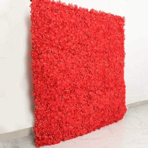 Accent Wall Décor |   11 Sq ft. Red UV Protected Hydrangea Flower Wall Mat Backdrop – 4 Artificial Panels Accent Wall Décor Accent Wall Décor