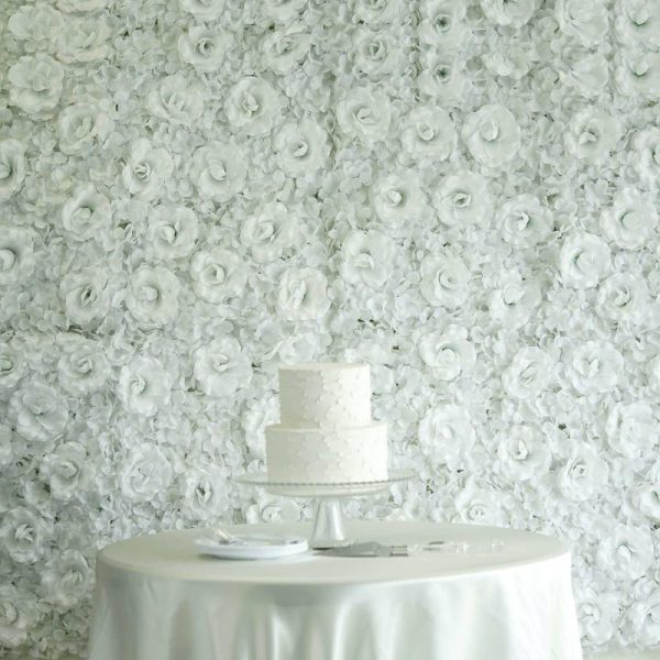 Accent Wall Décor |   11 Sq ft. White 3D Silk Rose and Hydrangea Flower Wall Mat Backdrop – 4 Artificial Panels Accent Wall Décor Accent Wall Décor