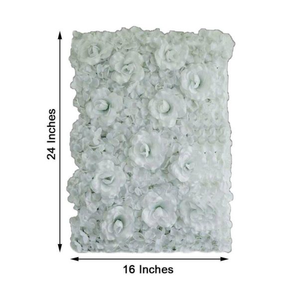 Accent Wall Décor |   11 Sq ft. White 3D Silk Rose and Hydrangea Flower Wall Mat Backdrop – 4 Artificial Panels Accent Wall Décor Accent Wall Décor