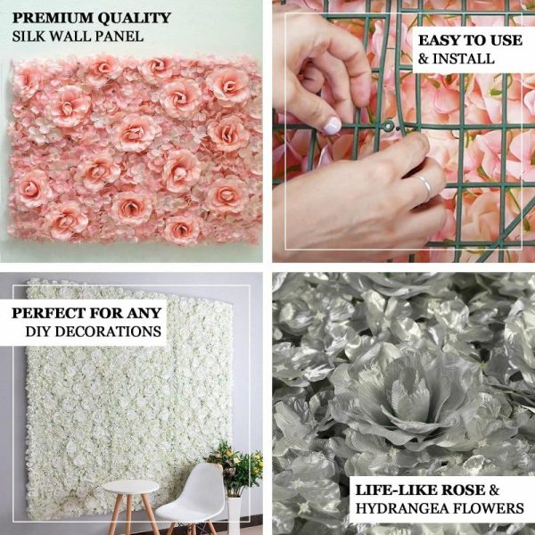 Accent Wall Décor |   11 Sq ft. White 3D Silk Rose and Hydrangea Flower Wall Mat Backdrop – 4 Artificial Panels Accent Wall Décor Accent Wall Décor