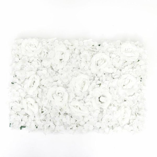 Accent Wall Décor |   11 Sq ft. White 3D Silk Rose and Hydrangea Flower Wall Mat Backdrop – 4 Artificial Panels Accent Wall Décor Accent Wall Décor