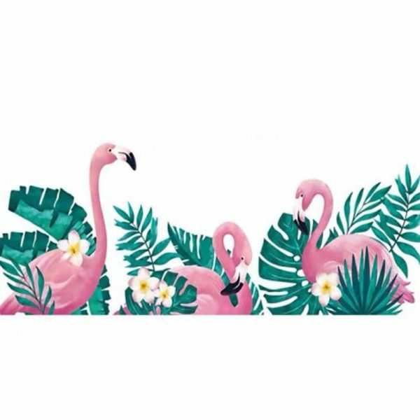 Accent Wall Décor |   Green Tropical Palm Leaves and Flamingo Wall Decals, Peel Removable Stickers Accent Wall Décor Accent Wall Décor