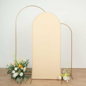 Arch Covers |   6ft Matte Beige Spandex Fitted Chiara Backdrop Stand Cover For Round Top Wedding Arch Arch Covers Arch Covers