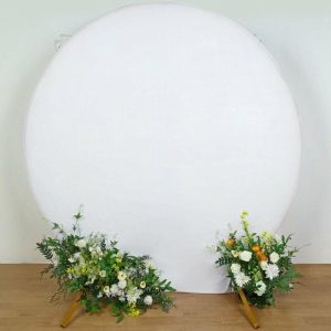 Arch Covers |   7.5ft White Soft Velvet Fitted Round Event Party Backdrop Cover Arch Covers Arch Covers