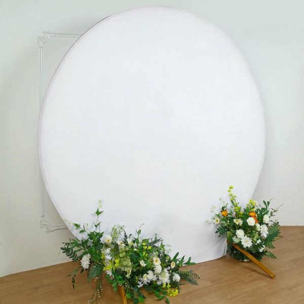 Arch Covers |   7.5ft White Soft Velvet Fitted Round Event Party Backdrop Cover Arch Covers Arch Covers