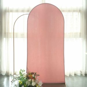 Arch Covers |   7ft Matte Dusty Rose Spandex Fitted Chiara Backdrop Stand Cover For Round Top Wedding Arch Arch Covers Arch Covers