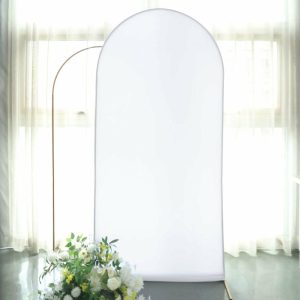 Arch Covers |   7ft Matte White Spandex Fitted Chiara Backdrop Stand Cover For Round Top Wedding Arch Arch Covers Arch Covers