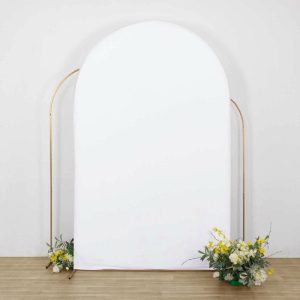 Arch Covers |   8ft Matte White Spandex Fitted Wedding Arch Cover For Round Top Chiara Backdrop Stand Arch Covers Arch Covers