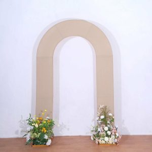 Arch Covers |   8ft Nude Spandex Fitted Open Arch Wedding Arch Cover, Double-Sided U-Shaped Backdrop Slipcover Arch Covers Arch Covers