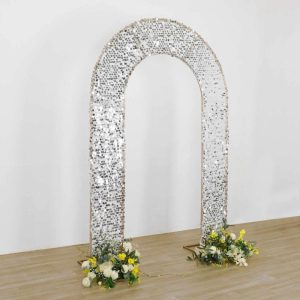 Arch Covers |   8ft Silver Big Payette Sequin Open Arch Wedding Arch Cover, Sparkly U-Shaped Fitted Backdrop Slipcover Arch Covers Arch Covers