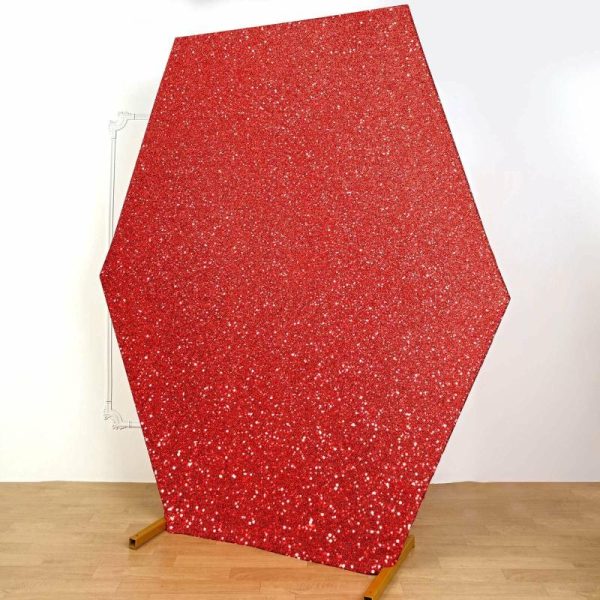 Arch Covers |   8ftx7ft Red Metallic Shimmer Tinsel Spandex Hexagon Wedding Arbor Cover, 2-Sided Backdrop Arch Covers Arch Covers