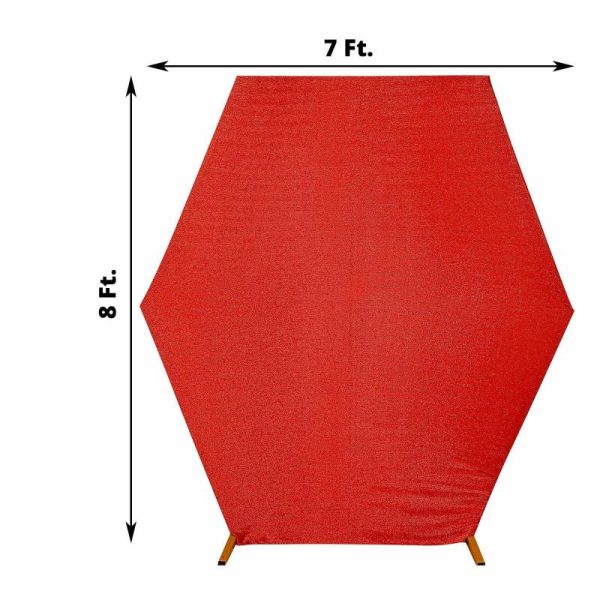 Arch Covers |   8ftx7ft Red Metallic Shimmer Tinsel Spandex Hexagon Wedding Arbor Cover, 2-Sided Backdrop Arch Covers Arch Covers