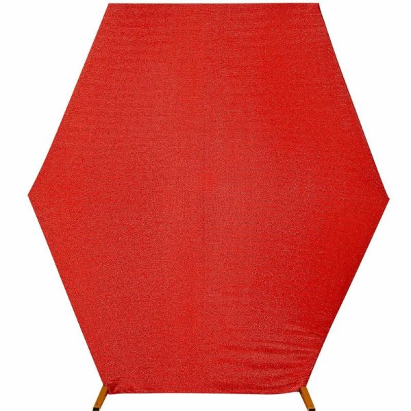 Arch Covers |   8ftx7ft Red Metallic Shimmer Tinsel Spandex Hexagon Wedding Arbor Cover, 2-Sided Backdrop Arch Covers Arch Covers