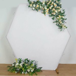 Arch Covers |   8ftx7ft White 2-Sided Spandex Fit Hexagon Wedding Arbor Backdrop Cover Event Props Arch Covers