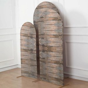 Arch Covers |   Set of 3 Brown Rustic Wood Plank Pattern Spandex Fitted Chiara Backdrop Stand Cover For Round Top Wedding Arch – 5ft, 6ft, 7ft Arch Covers Arch Covers