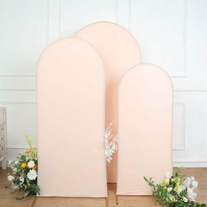 Arch Covers |   Set of 3 Matte Blush Spandex Fitted Chiara Backdrop Stand Cover For Round Top Wedding Arch – 5ft, 6ft, 7ft Arch Covers Arch Covers