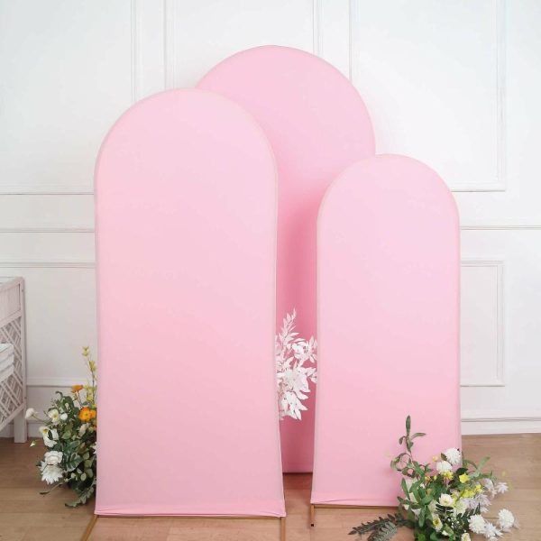 Arch Covers |   Set of 3 Matte Pink Spandex Fitted Chiara Backdrop Stand Cover For Round Top Wedding Arch – 5ft, 6ft, 7ft Arch Covers Arch Covers