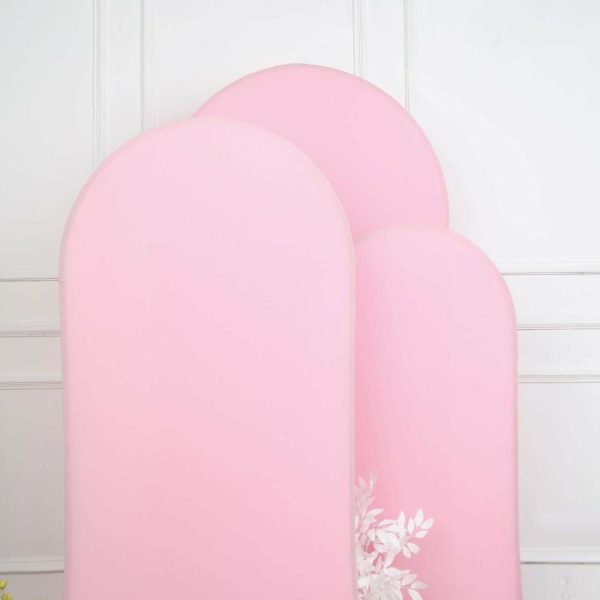 Arch Covers |   Set of 3 Matte Pink Spandex Fitted Chiara Backdrop Stand Cover For Round Top Wedding Arch – 5ft, 6ft, 7ft Arch Covers Arch Covers