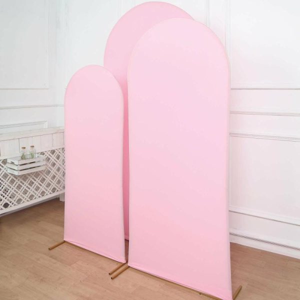 Arch Covers |   Set of 3 Matte Pink Spandex Fitted Chiara Backdrop Stand Cover For Round Top Wedding Arch – 5ft, 6ft, 7ft Arch Covers Arch Covers