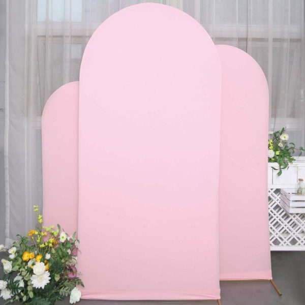 Arch Covers |   Set of 3 Matte Pink Spandex Fitted Chiara Backdrop Stand Cover For Round Top Wedding Arch – 5ft, 6ft, 7ft Arch Covers Arch Covers