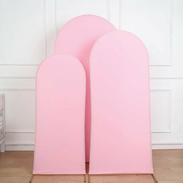 Arch Covers |   Set of 3 Matte Pink Spandex Fitted Chiara Backdrop Stand Cover For Round Top Wedding Arch – 5ft, 6ft, 7ft Arch Covers Arch Covers