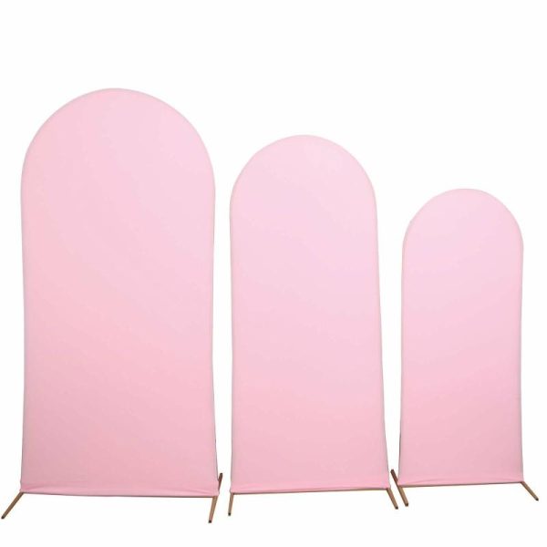 Arch Covers |   Set of 3 Matte Pink Spandex Fitted Chiara Backdrop Stand Cover For Round Top Wedding Arch – 5ft, 6ft, 7ft Arch Covers Arch Covers