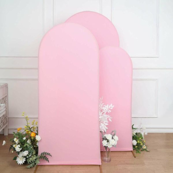 Arch Covers |   Set of 3 Matte Pink Spandex Fitted Chiara Backdrop Stand Cover For Round Top Wedding Arch – 5ft, 6ft, 7ft Arch Covers Arch Covers