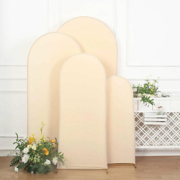 Arch Covers |   Set of 4 Matte Beige Spandex Fitted Wedding Arch Covers For Round Top Chiara Backdrop Stands – 4ft,5ft,6ft,7ft Arch Covers Arch Covers