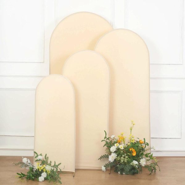 Arch Covers |   Set of 4 Matte Beige Spandex Fitted Wedding Arch Covers For Round Top Chiara Backdrop Stands – 4ft,5ft,6ft,7ft Arch Covers Arch Covers