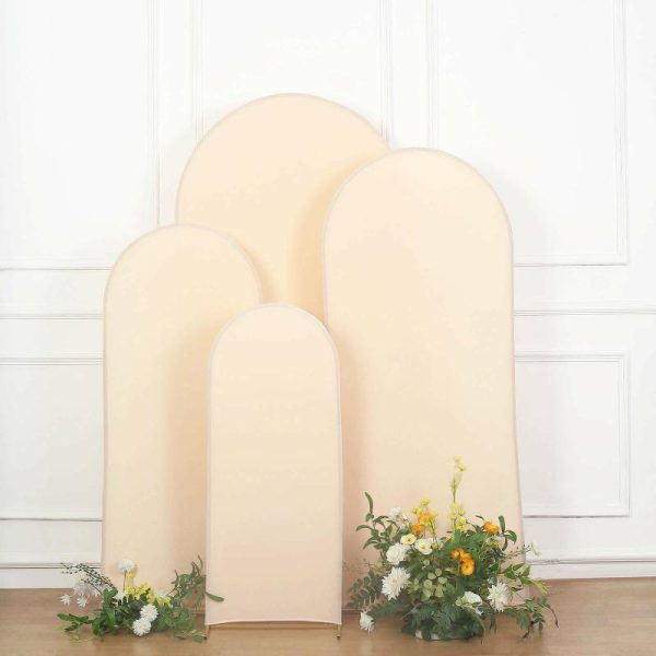 Arch Covers |   Set of 4 Matte Beige Spandex Fitted Wedding Arch Covers For Round Top Chiara Backdrop Stands – 4ft,5ft,6ft,7ft Arch Covers Arch Covers