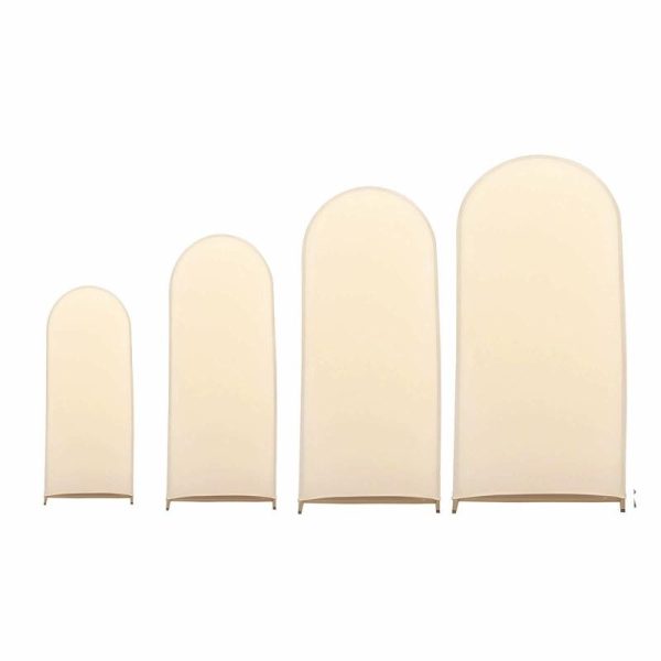 Arch Covers |   Set of 4 Matte Beige Spandex Fitted Wedding Arch Covers For Round Top Chiara Backdrop Stands – 4ft,5ft,6ft,7ft Arch Covers Arch Covers