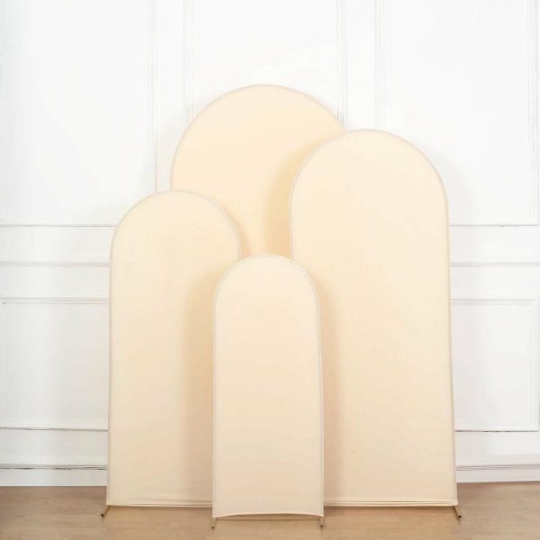 Arch Covers |   Set of 4 Matte Beige Spandex Fitted Wedding Arch Covers For Round Top Chiara Backdrop Stands – 4ft,5ft,6ft,7ft Arch Covers Arch Covers