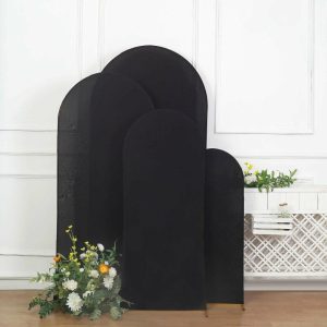 Arch Covers |   Set of 4 Matte Black Spandex Fitted Wedding Arch Covers For Round Top Chiara Backdrop Stands – 4ft,5ft,6ft,7ft Arch Covers Arch Covers