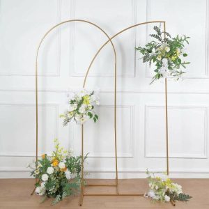 Arches & Arbors |   7ft Gold Metal Half Moon Floral Frame Wedding Arbor Stand, Chiara Backdrop Display Arch Arches & Arbors Arches & Arbors