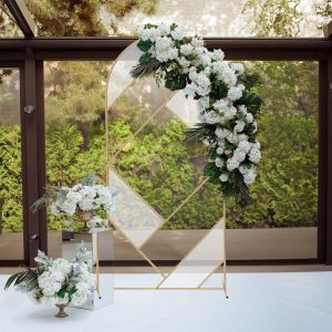 Arches & Arbors |   7ft Tall Gold Metal Round Top Geometric Flower Frame Prop Stand, Rectangular Wedding Backdrop Floor Stand With Cloudy Film Insert Arches & Arbors Arches & Arbors