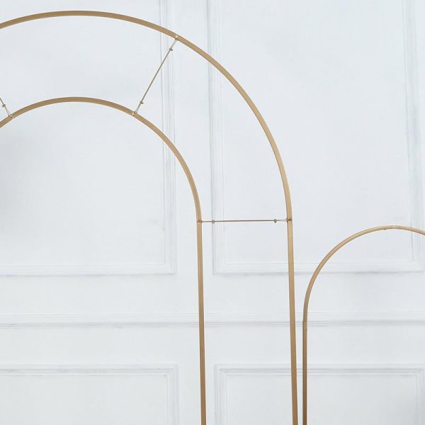 Arches & Arbors |   8ft Tall Gold Metal Round Top Double Arch Wedding Arbor Ceremony Stand, Flower Balloon Frame Backdrop Stand Arches & Arbors Arches & Arbors