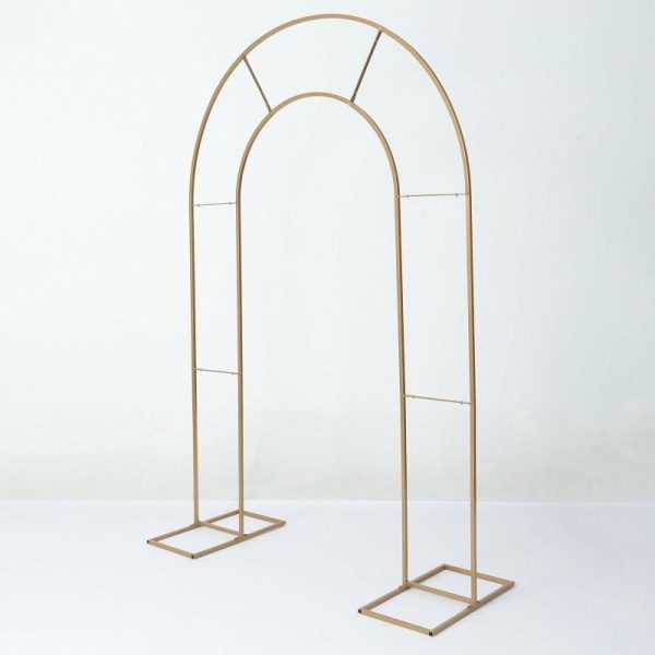 Arches & Arbors |   8ft Tall Gold Metal Round Top Double Arch Wedding Arbor Ceremony Stand, Flower Balloon Frame Backdrop Stand Arches & Arbors Arches & Arbors