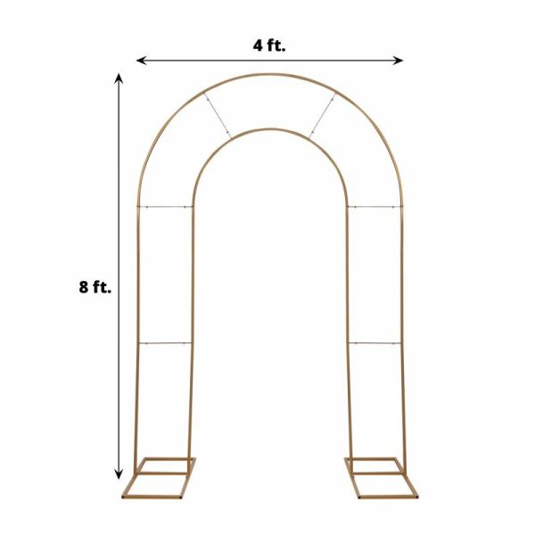 Arches & Arbors |   8ft Tall Gold Metal Round Top Double Arch Wedding Arbor Ceremony Stand, Flower Balloon Frame Backdrop Stand Arches & Arbors Arches & Arbors