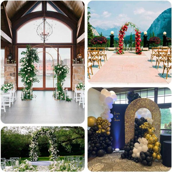 Arches & Arbors |   8ft Tall Gold Metal Round Top Double Arch Wedding Arbor Ceremony Stand, Flower Balloon Frame Backdrop Stand Arches & Arbors Arches & Arbors