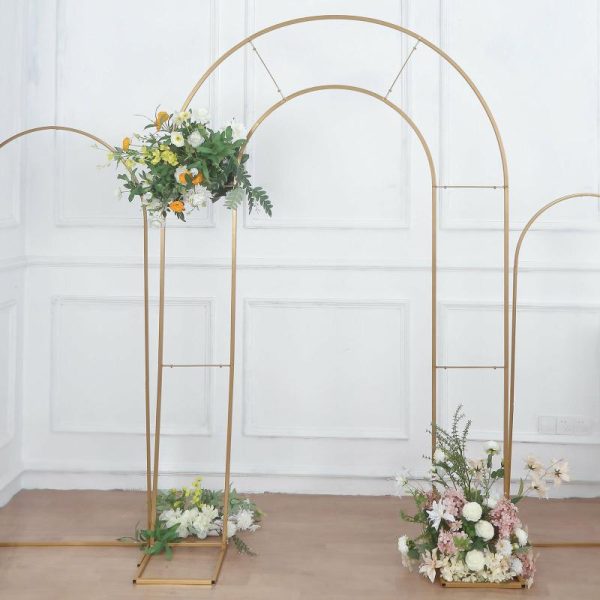 Arches & Arbors |   8ft Tall Gold Metal Round Top Double Arch Wedding Arbor Ceremony Stand, Flower Balloon Frame Backdrop Stand Arches & Arbors Arches & Arbors