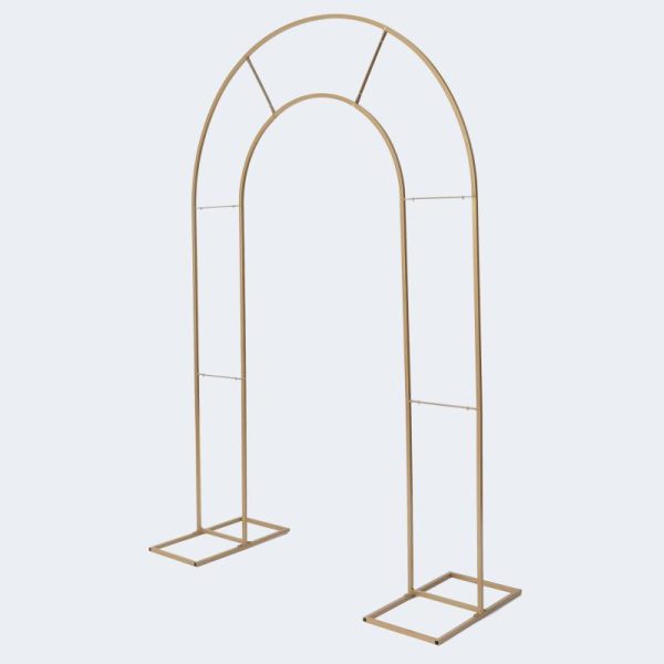 Arches & Arbors |   8ft Tall Gold Metal Round Top Double Arch Wedding Arbor Ceremony Stand, Flower Balloon Frame Backdrop Stand Arches & Arbors Arches & Arbors