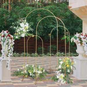 Arches & Arbors |   Set of 4 Gold Metal Wedding Arch Chiara Backdrop Stand Floral Display Frame With Round Top Arches & Arbors Arches & Arbors