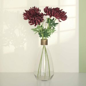 Artificial Flowers |   3 Stems Burgundy 27″ Artificial Silk Chrysanthemum Bouquet Flowers, Large Faux Mum Branches Artificial Flowers Artificial Flowers