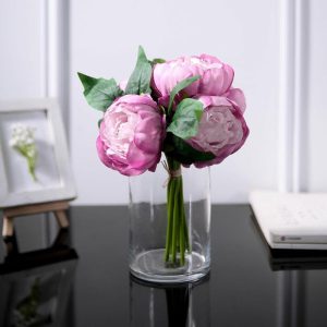 Artificial Flowers |   5 Flower Head Lavender Lilac Pink Peony Bouquet Artificial Silk Peonies Spray Artificial Flowers Artificial Flowers