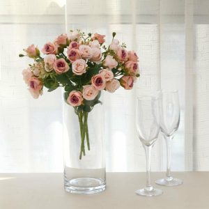 Artificial Rose |   2 Pack 12″ Blush Artificial Open Rose Flower Arrangements, Small Faux Floral Bouquets Artificial Flowers & Greens Artificial Rose