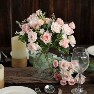 Artificial Rose |   4 Bushes 12″ Blush Real Touch Artificial Silk Rose Flower Bouquet, Faux Bridal Flowers Artificial Flowers & Greens Artificial Rose