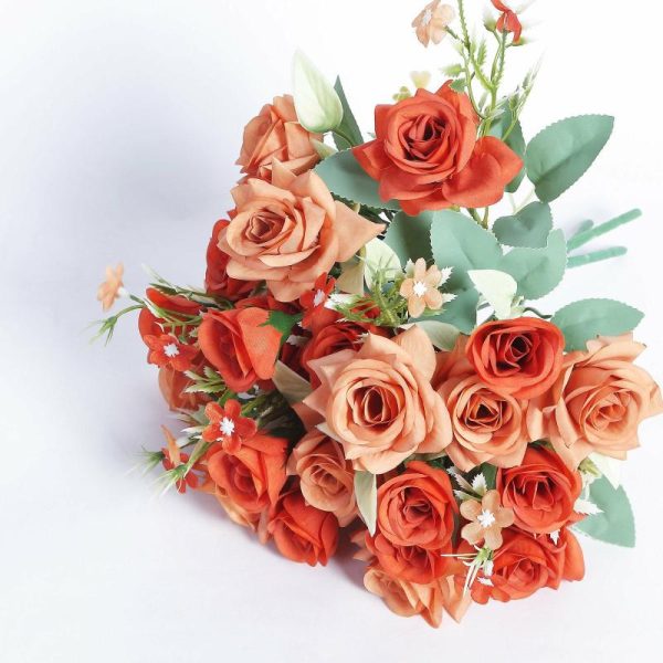 Artificial Rose |   4 Bushes 12″ Terracotta (Rust) Real Touch Artificial Silk Rose Flower Bouquet, Faux Bridal Flowers Artificial Flowers & Greens Artificial Rose