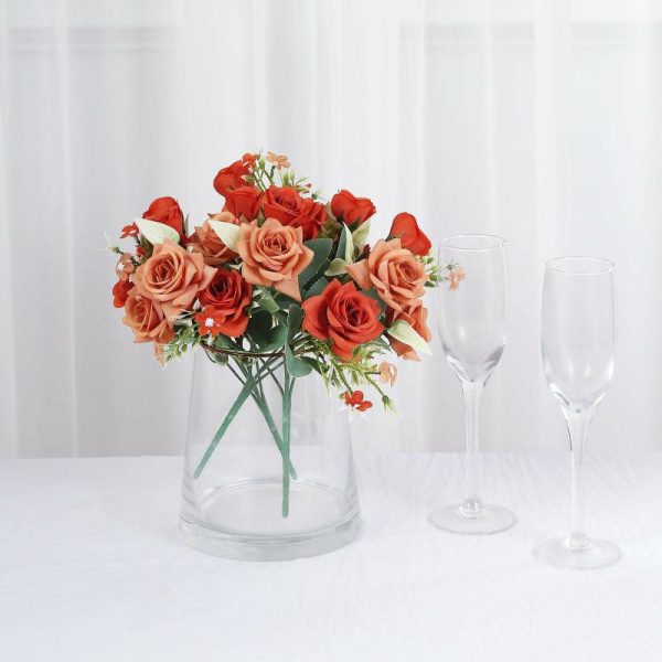 Artificial Rose |   4 Bushes 12″ Terracotta (Rust) Real Touch Artificial Silk Rose Flower Bouquet, Faux Bridal Flowers Artificial Flowers & Greens Artificial Rose