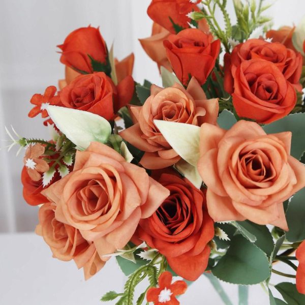 Artificial Rose |   4 Bushes 12″ Terracotta (Rust) Real Touch Artificial Silk Rose Flower Bouquet, Faux Bridal Flowers Artificial Flowers & Greens Artificial Rose